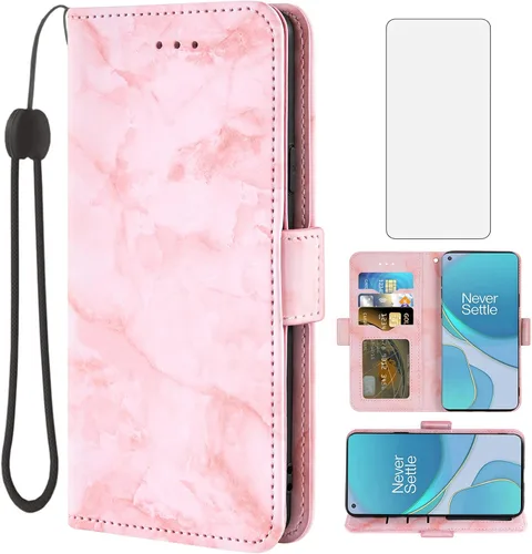 Vista 9 de Asuwish Funda compatible con OnePlus 8T OnePlus8T Plus 9R 5G y protector de pantalla de vidrio con ranura para tarjetero de mármol para One Plus8T5G