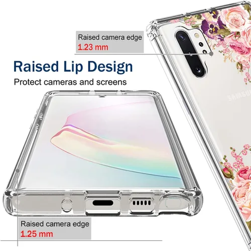 Vista 2 de Funda para Galaxy Note 10 Plu/Note 10+ 5G SM-N975U con protector de pantalla de vidrio templado, carcasa rígida de diseño floral de cuerpo completo