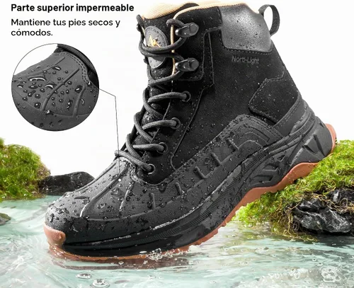 Vista 3 de NORTIV 8 Botas de senderismo impermeables para mujer, para exteriores, senderismo, camping, senderismo en senderos Negro