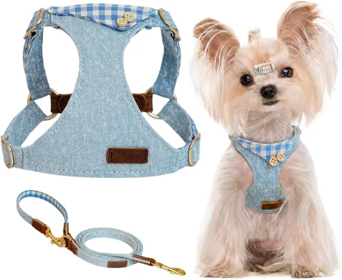 Vista 20 de Arnés sin tirones para perro, con correa multifunción, pechera suave y ajustable para mascota, no ahorca, chaleco a prueba de escape, azul vaquero