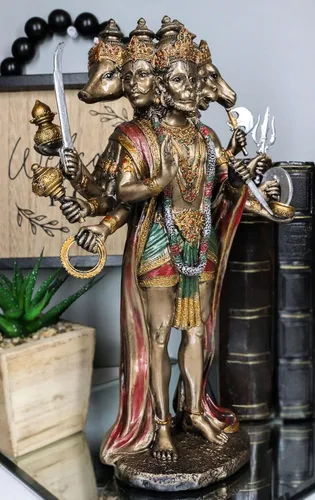 Vista 9 de Ebros Mystic Yogi Panchamukhi Hanuman Figura 9.75 pulgadas de alto mono de cinco caras Ramayana hindú Dios Iluminación oriental Vastu escultura