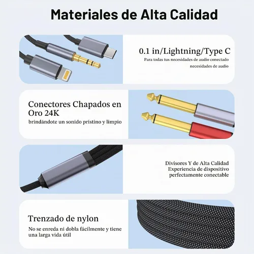 Vista 4 de [Usado] USB C 0.138 in y Lightning a Dual 0.250 in 1/4" TS Mono Stereo Y-Cable, 3 en 1 Dual 1/4 pulgadas Cable de audio compatible