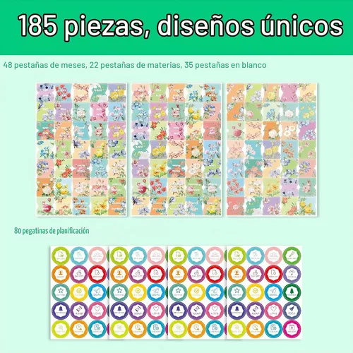 Vista 2 de 105 PIEZAS Etiqueta de Calendario Mensual Laminada - 48 Meses, 22 Temas, 35 en Blanco, 80 Pegatinas de Planificación con Guía de Alineación