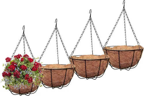 Vista 8 de MTB Supply Paquete de 2 cestas colgantes de jardín de 10 pulgadas, estilo tradicional con forro de coco para decoración del hogar, balcón, patio