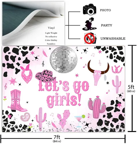 Vista 2 de Avezano Let's Go Girls - Telón de fondo para decoración de fiesta de cumpleaños, disco espacial de vaquera, despedida de soltera, sesión de fotos