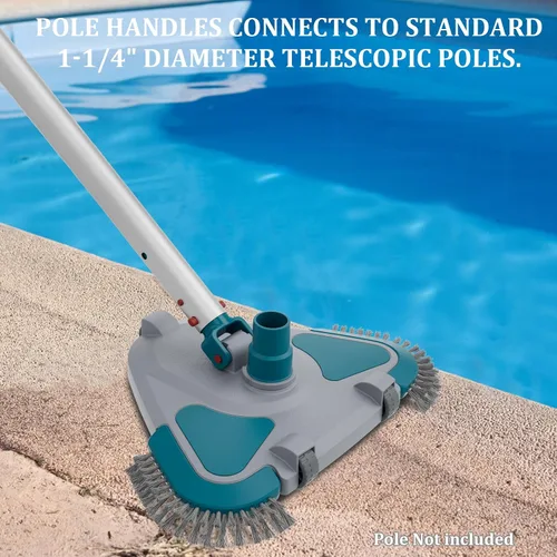 Vista 11 de Cabezal de Aspiradora Triangular con Peso Upgrade Pro Giratorio para Piscina con Cepillo y Mango EZ Clip - para Limpiar Superficie Seguro