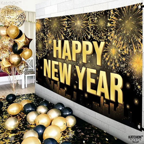 Vista 6 de KatchOn, Cartel extra grande de feliz año nuevo – 72 x 44 pulgadas Cartel para noche de fiesta de Año Nuevo Fondo de Nochevieja