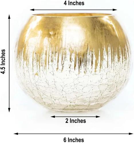 Vista 3 de Efavormart - Florero de cristal agrietado dorado de 4.5 pulgadas, florero de burbujas