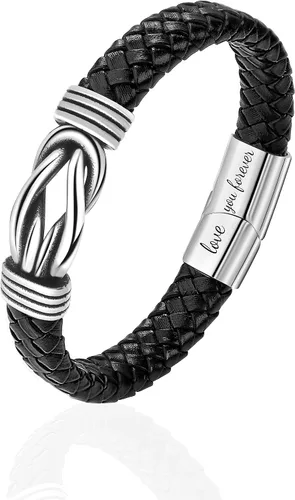 Vista 4 de Pulsera de cuero para hombres, marido, hijo, nieto, novio, Navidad, cumpleaños, día del padre, aniversario, día de San Valentín, regalo para hombre