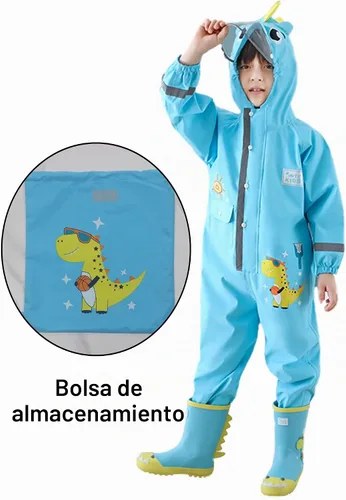 Vista 6 de Traje impermeable de una pieza para niños y niñas Fewlby, para lluvia, talla S-XL, 1-6 años Azul