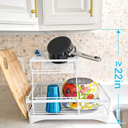 Vista 7 de 7 code - Escurridor grande de platos, escurridor de 2 niveles para mostrador de cocina, organizador desmontable de escurridor de platos de gran