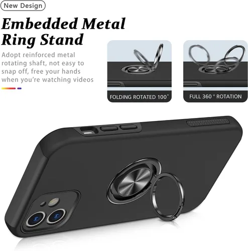 Vista 5 de Funda a prueba de golpes para iPhone 11 de 6.1 pulgadas, [cubierta de cámara integrada] funda de teléfono de grado militar con anillo de metal Negro