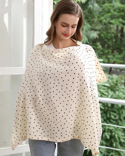 Vista 3 de Funda de lactancia para bebé con aro rígido, transpirable y suave 100% muselina de algodón, delantal para lactancia y extracción de leche del bebé