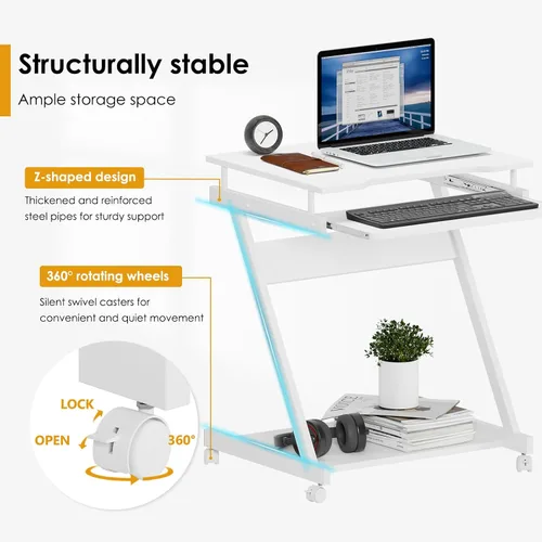 Vista 7 de SogesHome Escritorio portátil para computadora portátil de 23.6 pulgadas, mesa de cama, escritorio portátil para computadora con ruedas bloqueables