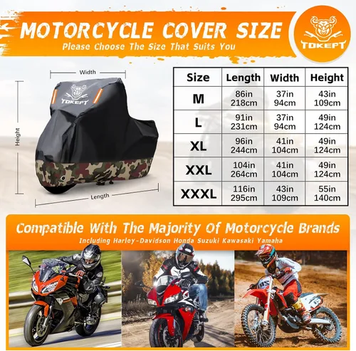Vista 2 de Funda impermeable para motocicleta, bolsa de almacenamiento para exteriores, hecha de material resistente con agujeros de bloqueo y tira