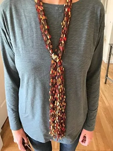 Vista 3 de Bufanda Collar Lariat Naranja Rojo Oro Otoño Navidad