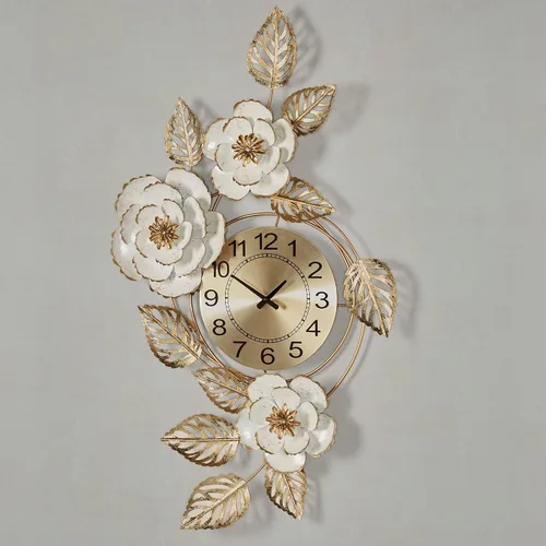 Vista 2 de Touch of Class Aurora - Reloj de pared floral dorado y marfil