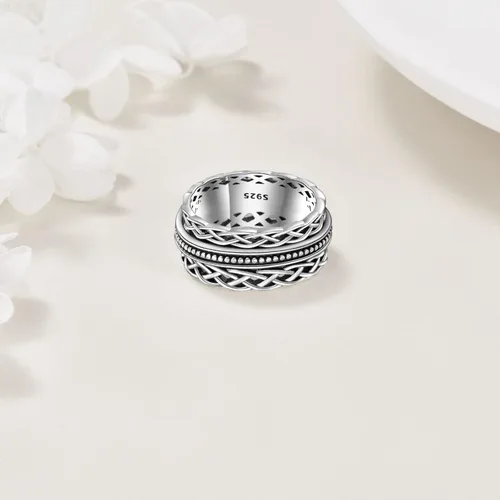 Vista 27 de YAFEINI Anillo giratorio de plata de ley para mujer, nudo celta, girasol, margarita, corazón, árbol de la vida, joyería de regalo para mujeres