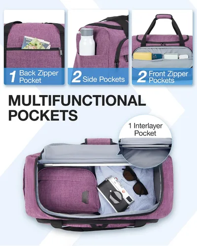 Vista 3 de Bolsa de lona para viajes, bolsa de viaje BAGSMART de fin de semana, bolsa de viaje con bolsa de aseo personal, bolsa de zapatos, Púrpura, Viajes