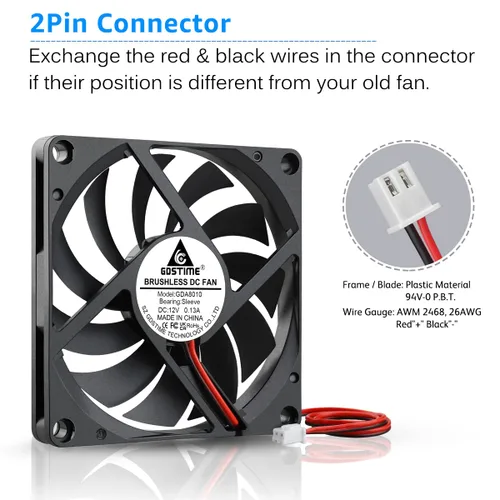 Vista 5 de GDSTIME Ultra delgado 3.150 in x 3.150 in x 0.394 in 12V PC sin escobillas DC ventilador de enfriamiento 2pin para impresora 3D fuente