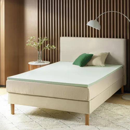 Vista 9 de ZINUS Cubrecolchón de espuma viscoelástica de té verde de 1.5 pulgadas, ropa de cama para dormitorio, capa de alivio de presión, ideal para aliviar