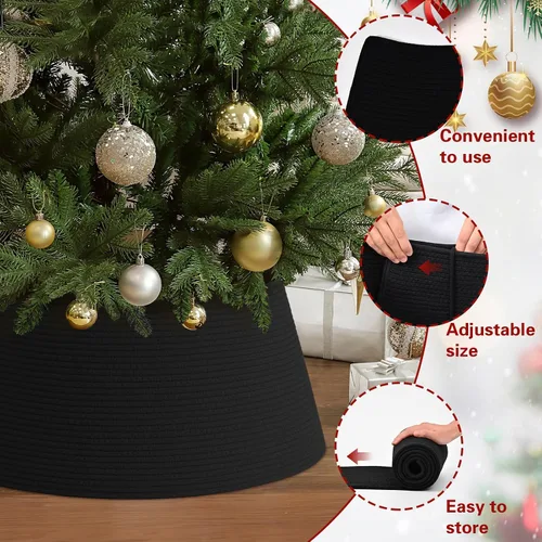 Vista 7 de Collar de árbol de Navidad, falda grande para árboles artificiales de 6 a 9 Negro