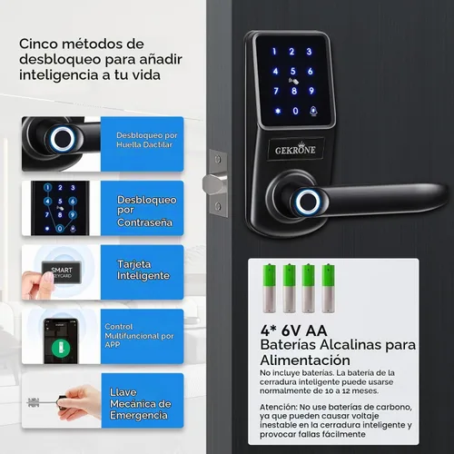 Vista 2 de Cerradura inteligente de huellas dactilares con manija de palanca, pantalla táctil con teclado, perilla de puerta delantera sin llave, control