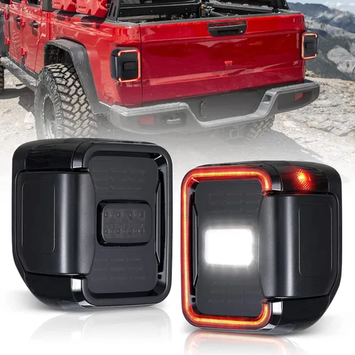 Vista 8 de BUNKER INDUST Luces traseras LED ahumadas para Jeep Gladiator 2020-2025, luces traseras JT, luces traseras traseras, luz de freno, luz direccional