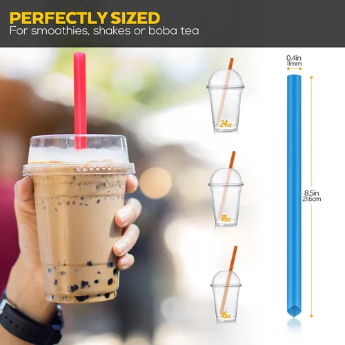 Vista 3 de 50 pajitas Boba envueltas individualmente, batido de plástico multicolor, batido gigante, pajitas grandes desechables de boca ancha