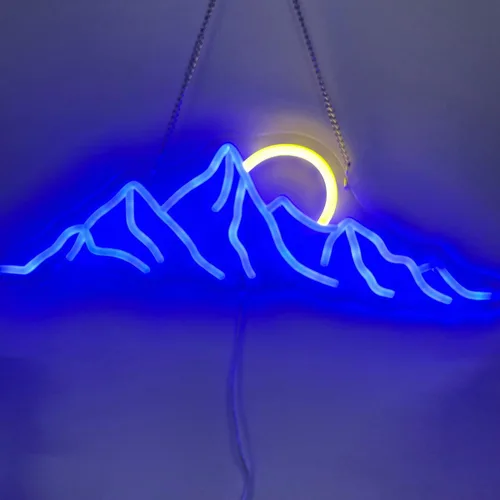 Vista 4 de Letrero de neón LED con diseño de montaña y puesta de sol de 18 pulgadas, letrero de neón con diseño de montaña y amanecer, regalos para la oficina