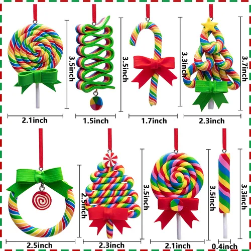 Vista 2 de codree 8 PCS Adornos de Piruletas de Navidad - Adornos Colgantes de Piruletas Arcoíris - Adornos de Arcilla Polimérica de Dulces Navideños para A-8