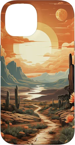 Vista 4 de iPhone 12 Pro Max Abstract Mountains Cactus Desert Landscape en funda terracota