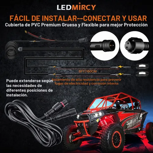Vista 5 de LEDMIRCY Cable de Extensión para Luces LED de Roca Cable de Alambre de 2 Pines Impermeable 2PCS 5ft 22AWG con Conectores Macho a Hembra Tuerca
