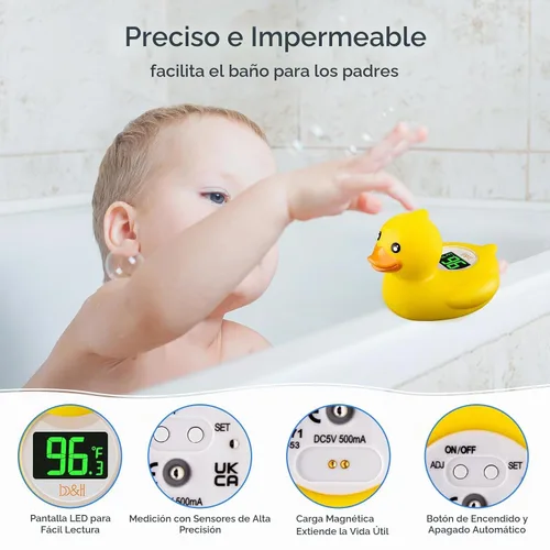Vista 5 de b&h Termómetro de baño para bebés, recargable por USB, lecturas de temperatura instantáneas y precisas, impermeable, monitor digital de temperatura