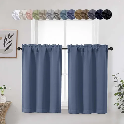 Vista 21 de Aqua Cafe - Juego de 2 paneles de cortinas opacas de 24 pulgadas de largo, con aislamiento térmico suave y sólido, para ventanas de baño, sótano