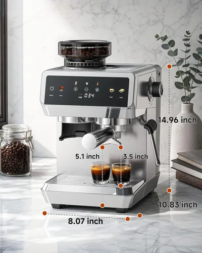 Vista 13 de AMZCHEF Máquina de café expreso con molinillo, control de temperatura, 44 2-Plateado