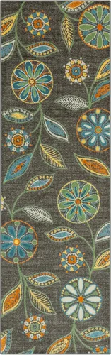 Vista 61 de Maples Rugs Reggie - Alfombra bohemia con estampado floral, 1 pies 8 Gris oscuro