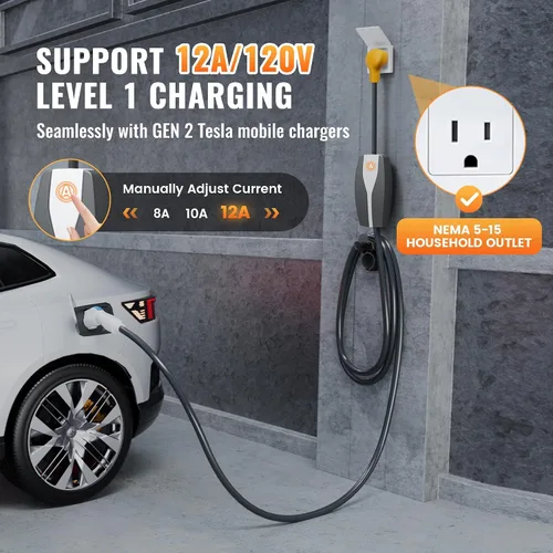 Vista 6 de Adaptador NEMA 14-50 y NEMA 5-15 para cargador móvil Tesla Gen 2, generador doméstico 5-15P y generador RV 14-50P, adaptador inteligente Gen II