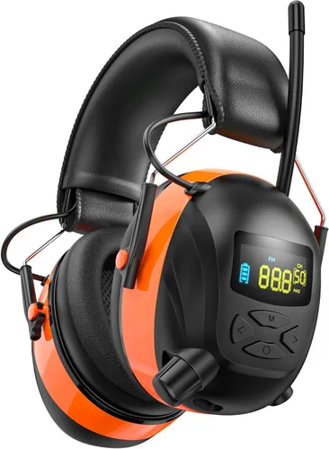 Vista 11 de Auriculares de protección auditiva con radio Bluetooth 5.4 AM/FM 2025 con pantalla digital retroiluminada/micrófono, tiempo de trabajo de 120 horas