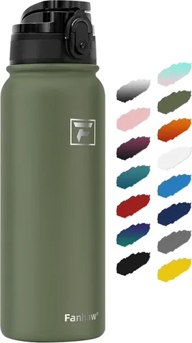 Vista 23 de Fanhaw Botella de agua térmica para llevar, apta lavavajillas, de 20 onzas, acero inoxidable, doble pared, reutilizable, a prueba de fugas y sudor