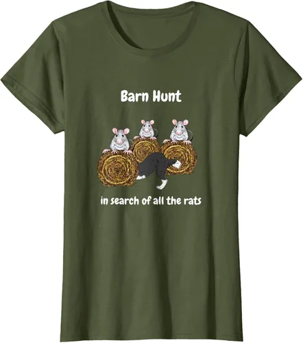 Vista 45 de Funny Barn Hunt - En busca de las ratas con Border Collie Camiseta, Negro
