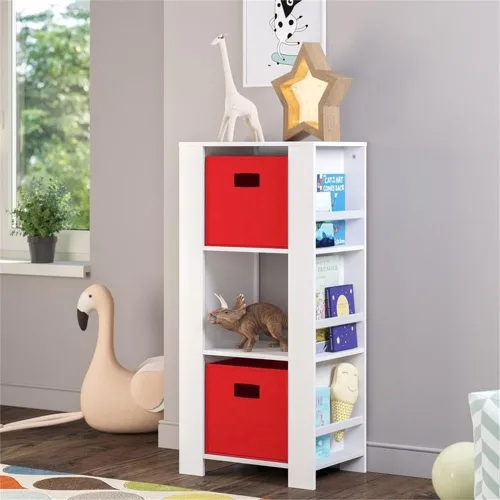 Vista 7 de RiverRidge Book-Nook Tower - Estantería infantil y organizador de almacenamiento de juguetes con 3 cubos y 6 estantes para libros, organizador