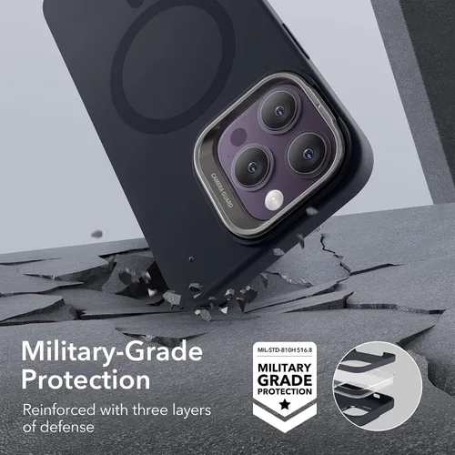Vista 6 de ESR Funda para iPhone 14 Pro Max, Compatible con Funda de Silicona MagSafe con Soporte, Protección de Grado Militar, Soporte Integrado para Guardar