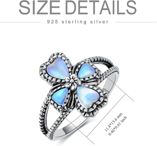 Vista 6 de BETHZA Cross Moonstone Ring Sterling Silver Natural Moonstone Flower Ring Navajo Tribes Style Ring for Women
