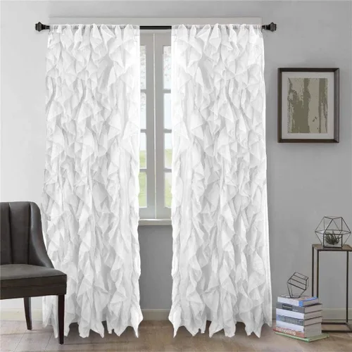 Vista 4 de 1 pieza cenefa transparente con volantes en cascada beige estilo Shabby Chic (50" x 16")