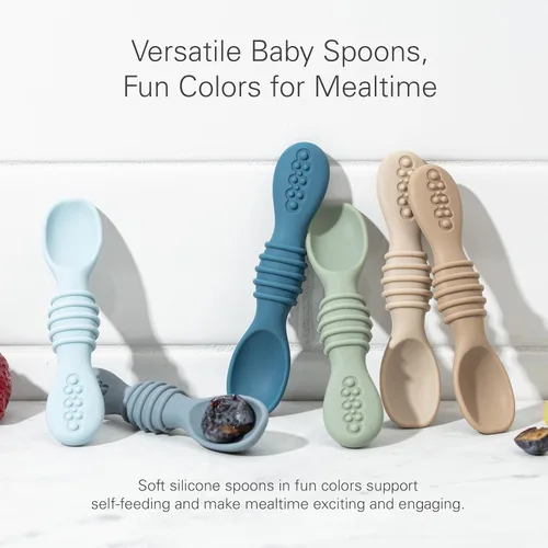 Vista 7 de Sperric Cucharas para bebés de más de 6 meses, autoalimentación, cucharas de dentición sin BPA, color azul