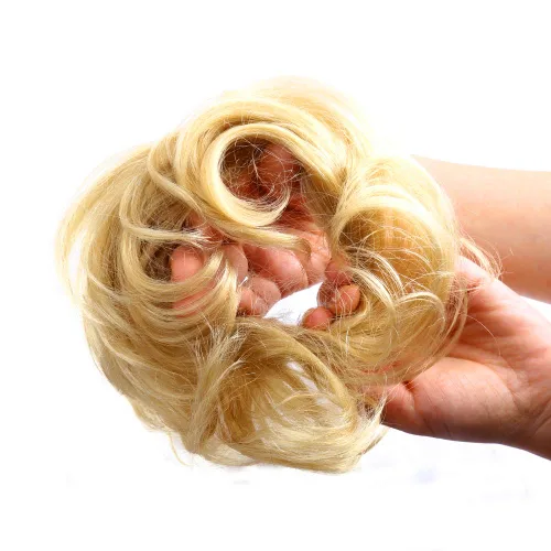 Vista 19 de Bella Hair - Rodete de extensión de cabello 100 % humano para banda elástica, extensión de cola de caballo ondeada, rizada o desordenada