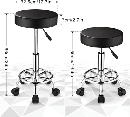 Vista 3 de Taburete ajustable con ruedas Taburete redondo con ruedas para silla de oficina de masaje de spa (negro)