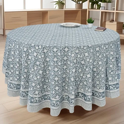 Vista 33 de CPC Mantel redondo - Mantel de algodón con estampado de bloques indios - Mantel de algodón impreso a mano y lavable - Primavera/Verano, mantel