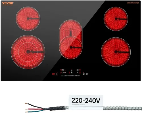 Vista 14 de VEVOR - Estufa eléctrica integrada, encimera de 12 pulgadas con 2 quemadores, cocina radiante de vidrio de 240 V con control táctil de sensor